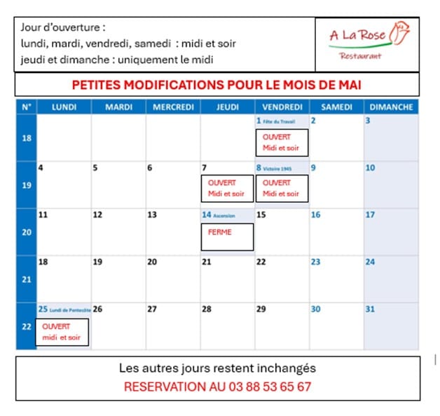 calendrier-modifications Petites modifications pour le mois de mai