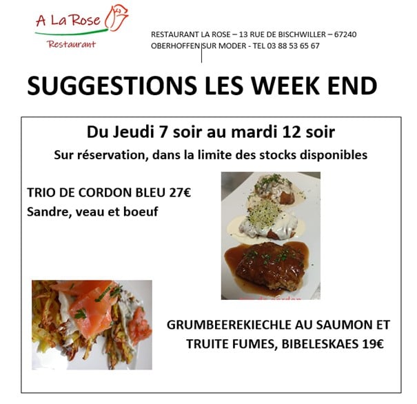 SUGGESTION DU 7 AU 12 MAI Suggestions des week end du jeudi 7 soir au mardi 12 soir